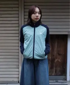 adidas チェック柄 ジップアップジャケット