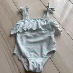 ベビー水着(女の子) 水色と白のチェック柄80