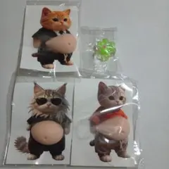 ☓　お腹　ぽっこり　シリコン　ぷにぷに　ステッカー　猫　ねこ　スクイーズ　3枚