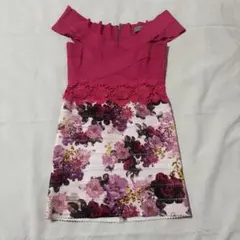 フラワープリント オフショルダー ドレス