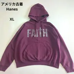 【アメリカ古着】Hanes FAITH ロゴ パーカー ワインレッド XL