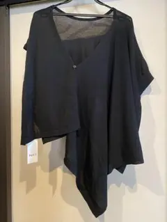 ブラック アシンメトリックカット 半袖トップス