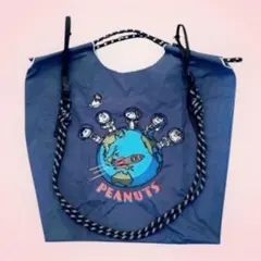 【新品】スヌーピ刺繍　ストラップ付き　エコバッグ　刺繍バッグ　M