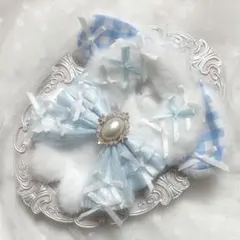 ぬい服　着ぐるみ　10〜12cm用　白 水色 たれ耳うさぎ チェーンフック付き