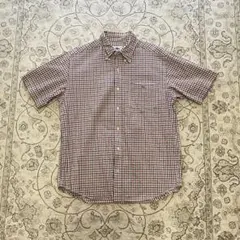 【古着】LACOSTE 半袖 チェックシャツ 3 ボタンダウン レッド×ブルーのサムネイル