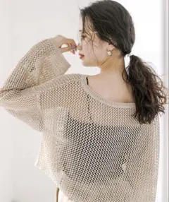 美品⭐︎ mystic メッシュショートニット ベージュのサムネイル