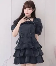 pium ぴうむ ティアードフリルミニワンピース ブラック デニム - メルカリ