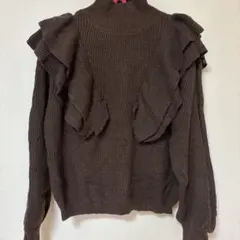 新品♡2PINK フリルニット袖ふんわり ブラウン タートルネックニット