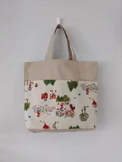 ハンドメイド 赤ずきん 柄トートバッグ/ベージュ