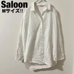 Saloon 人気デザイン☆ 長袖シャツブラウス 白 M 羽織り 体型カバー☆