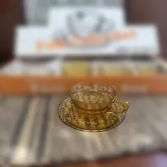 昭和レトロ　アンバーグラス　琥珀色ガラスカップとソーサーセット　6客