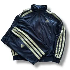 00s adidas 光沢ジャージ セットアップ 黒金 上下 Y2K