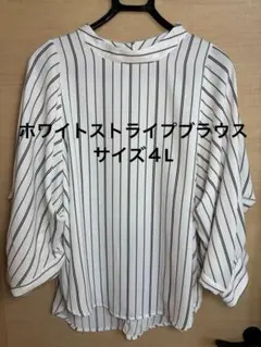 ホワイトストライプ ブラウス ４L