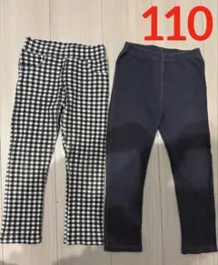 キッズ　レギンスパンツ　ギンガムチェック柄　デニム調　2点セット　110cm