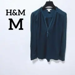 H&M ダークグリーン 長袖シャツ M 異素材 緑 深緑 レディース