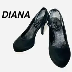 美品 DIANA ダイアナ スエードパンプス ピンヒール ストラップ ブラック