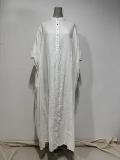 ホワイトリネンシャツロングワンピース
