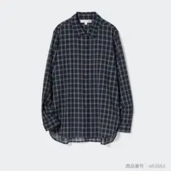ユニクロイネス コットンシアーチェックシャツ（長袖） ブラックXXL
