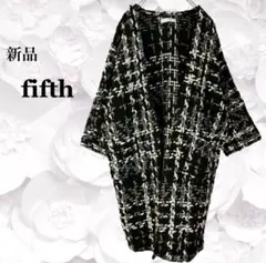 新品『フィフス』ツィードコート ガウンコート【F】ブラック 黒 チェック ロング