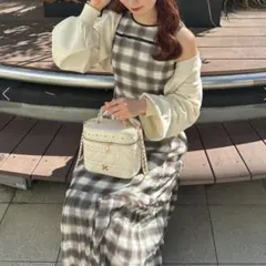 新品　ボレロセットノースリワンピース ベージュ系その他　ベージュチェックのサムネイル