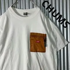チャムス Tシャツ 半袖 ポケt 胸ポケット ジップ XL 白 ホワイト