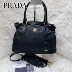 極美品 PRADA プラダ ナイロン 1BA173 ハンドバッグレザー ブラック