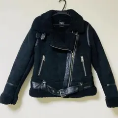 【美品】ZARA ダブルライダース ジャケット フェイクムートン 黒