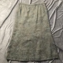 ペイズリー柄 ロングスカート ミモレ丈 Aライン M グリーン ヴィンテージ