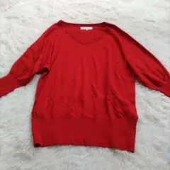 未使用品✨️ロペピクニック　ドルマンスリーブVネックリブニットセーター　赤　M