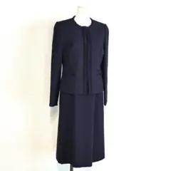 美品 東京ソワール ツイード セレモニー ワンピーススーツ ネイビー 9号