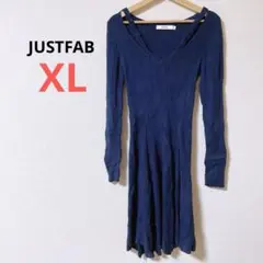 レア⭐️JUSTFAB【XL】ネイビー Vネック ロングニットワンピース