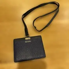 Paul Smith ネイビー レザー パスケース　ネックストラップ