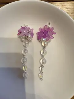 手染めフラワー ロングピアス ピンク