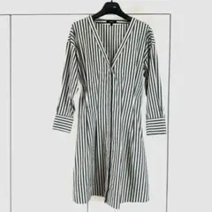 Theory ストライプシャツワンピース Vネック ストレッチ素材　セオリー2