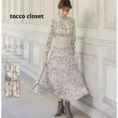 トッコクローゼット 切り替えシャーリングフラワープリントプリーツワンピース M
