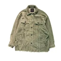 7AS5 ZARA コーデュロイ　シャツジャケット　カーキ　M フリンジ　古着