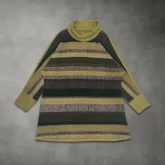 Y2K カーキ フリー a・g・e タートルニット レトロボーダー ヴィンテージ