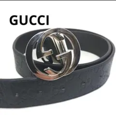 GUCCI ブラックレザー GGロゴ ベルト