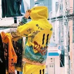 デュアリズム×フライングナインティー　コラボ　グラフィック　裏起毛　黄色　M