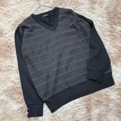 BARBAD BASIC （L）Vネックニット ブラック 織り柄 長袖 シンプル