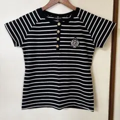 LUCIANO VALENTINO ボーダーTシャツ 金ボタン　黒のサムネイル