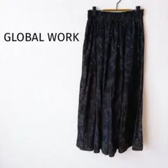 ＊グローバルワーク＊ワイドパンツ スカーチョ S 黒 総柄 ウエストゴム 春夏