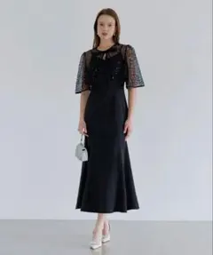 LEJA】2WAYチュールトップスパールAラインドレスワンピース2点セット