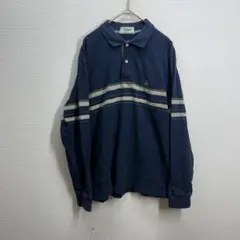 421 Crocodile Navy Stripe LS Pocket Polo