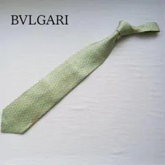 【訳あり】ブルガリ ネクタイ グリーン系 幾何学模様 絹100%【n4910】