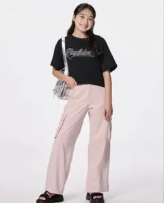 GUセンターシーム　ワイドカーゴパンツ　ピンク　150