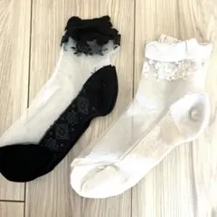 【2枚セット】23㎝〜25㎝　シースルーソックス　靴下　クリーム　透け