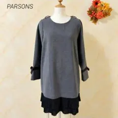 PARSONS パーソンズ ワンピース グレー プリーツ リボン 美品✨