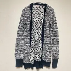 モッシモ カーディガン 長袖 XS 黒 白 メンズライク　モノトーン　幾何学のサムネイル