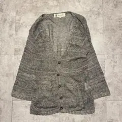 ナチュラルレトロ メッシュニット カーディガン グレー クラシック ざっくり編み